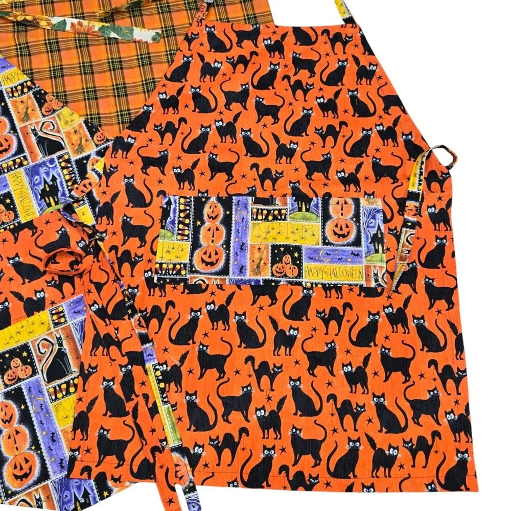 Handmade Halloween Thanksgiving Fall Bib Apron Set Of 3 Cooking Crafting Teacher